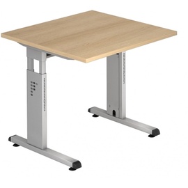 Hammerbacher höhenverstellbarer Schreibtisch eiche quadratisch, C-Fuß-Gestell silber 80,0 x 80,0 cm