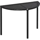 Balkontisch Garten Beistelltisch Tisch Gartenmöbel Halbrund Polyrattan Metall Schwarz 100 X 50 X 74 Cm