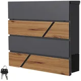 ML-Design Briefkasten 37x36,5x11 cm Anthrazit/Holzoptik Stahl mit Zeitungsfach,