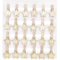 Adventskalender Clips mit Stern, Holz, gold