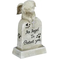 Relaxdays Grabschmuck Hund, wetterfest, Tier Gedenkstein, mit Kreuz, Hundeengel, Spruch: An Angel To Protect You, creme