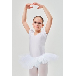 tanzmuster Tüllkleid Ballett Tutu Alina mit kurzem Arm Ballettkleid mit Tüllrock für Mädchen weiß 128/134