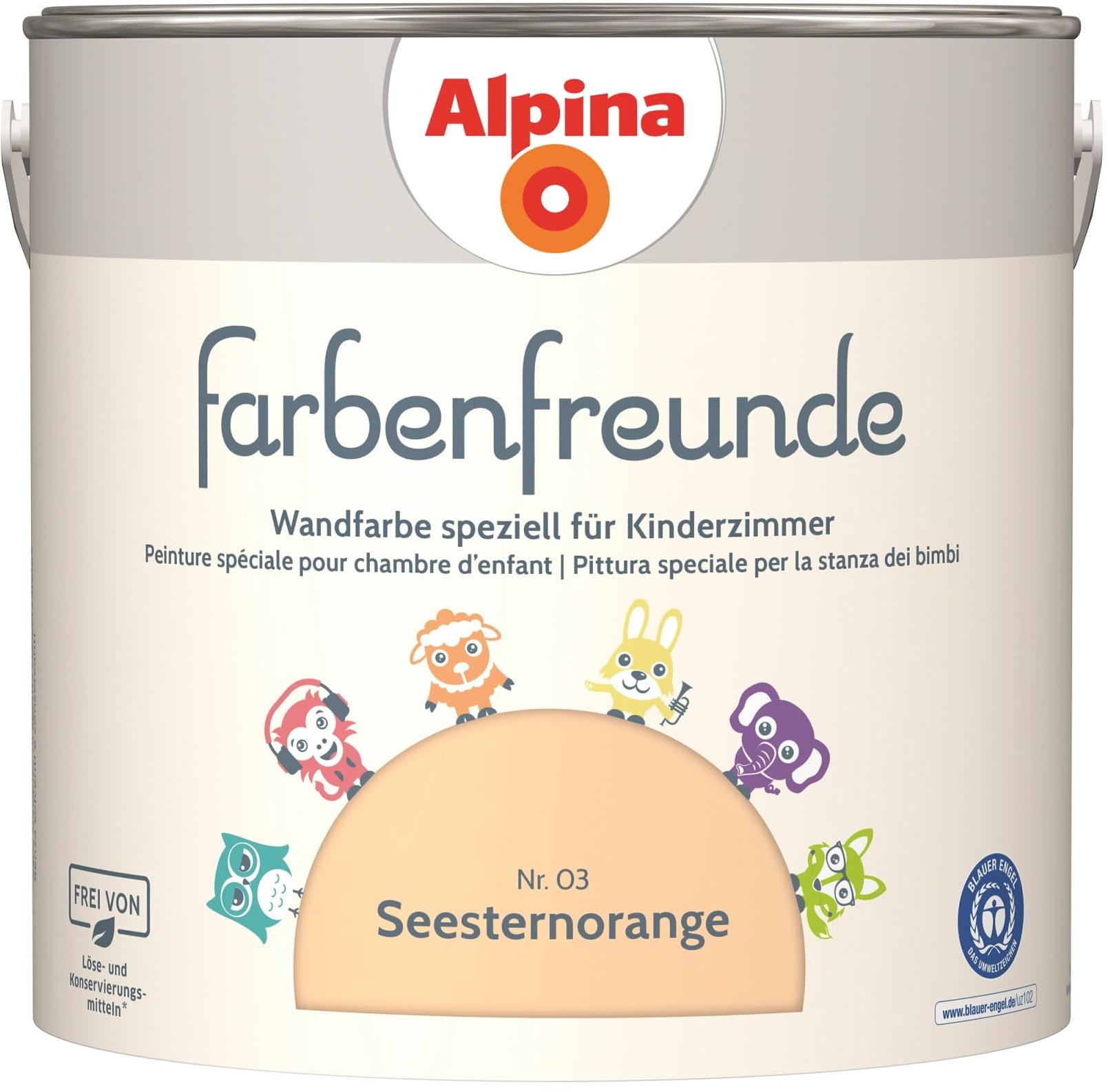 Alpina Farbenfreunde – Nr. 03 Seesternorange – Wandfarben speziell für Kinderzimmer – frei von konservierungs- und lösemittelfrei – für ein gesundes und behagliches Raumklima – 2,5L