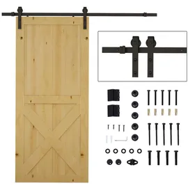 Homcom Schiebetüren-beschlagsatz, 200cm Komplett-Set mit Schienen, Rollen, Schwarz