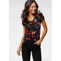 T-Shirt, figurbetont, tiefer V-Ausschnitt, elastisches Material, Gr. 34, schwarz (T-Shirt aus nachhaltigem Material), , 56091963-34