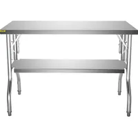 Vevor Kommerzieller Arbeitstisch, 1220 x 762 mm, Klappbarer Kommerzieller Vorbereitungstisch, Doppelregal-Klapptisch aus Edelstahl, mit 350 kg Traglast, - Silber