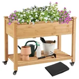 Yaheetech Hochbeet mit Rollen Pflanzkasten Pflanztrog Blumenkübel Kräuterbeet aus Holz, Pflanzbeet für Garten, Balkon Terrasse,