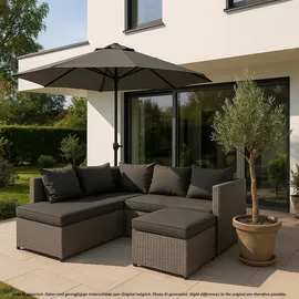 Mendler Poly-Rattan Garnitur HWC-O46, Balkon-/Garten-/Lounge-Set Sofa Sitzgruppe ~ grau Polster dunkelgrau