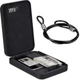 Relaxdays Autosafe mit Zahlenschloss, mobil, mit Sicherungskabel, Mini Tresor, Stahl, HxBxT: 4,5 x 17 x 24 cm, schwarz