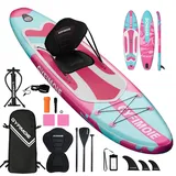 Stand Up Paddling Board mit Sitz und Allem Zubehör,325 cm Sup Board für 2+1 Personen/Familien, Standup Paddle Board Komplett Set Tragetasche Paddel Finnen Luftpumpe Leash Repair Kit (Candy Coral)