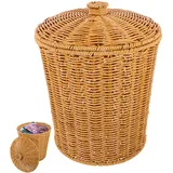 FOMIYES Gewebter Korb mit Deckel, Rattan-Mülleimer, kleiner Müllbehälter, Abfalleimer, Wäschekorb, Pflanzkorb, Recycling-Mülleimer, für Zuhause, Badezimmer, Küche, Garten