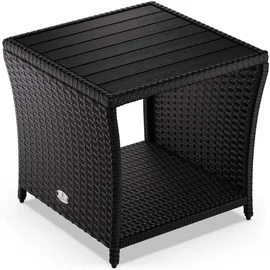 CASARIA Casaria® Polyrattan Beistelltisch mit WPC Tischplatte 45x45x40cm 80kg Belastbarkeit Wetterfest Outdoor Garten Terrasse Balkon Tisch Gartenmöbel Schwarz