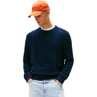 Tommy Hilfiger Tommy Jeans Herren Pullover Cable Knit Sweater mit Zopfmuster, Blau Dark Night Navy Tonal), S