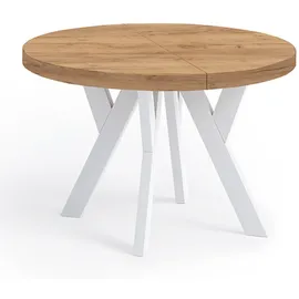 dekori.interiors Runder Ausziehbarer Tisch 110 x 76 x 210 cm Eiche Craft Golden/Weiß