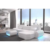 Sofa Dreams Ecksofa Sofa Ledersofa Roma L Form Leder Sofa Ledercouch, Couch, mit LED, wahlweise mit Bettfunktion als Schlafsofa, Designersofa weiß