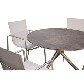 Ploß Carlos Dining-Tisch, Anthrazit-Mamoriert, Edelstahl/HPL, Ø 110 cm, Kreuzfuß, robust, rund