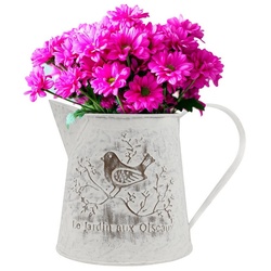 Belle Vous Dekovase Vintage Metal Vase 13 cm – Home Decor, Vintage Metallvase Blumentopf 13 cm Landhausstil weiß