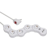 Brennenstuhl Vario Power bewegliche Steckdosenleiste mit USB-Ladefunktion, Schalter, 5-fach, 1.4m, weiß (1155350210)