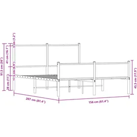 vidaXL Metallbett ohne Matratze Räuchereiche 150x200 cm