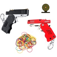 2 Stück Gummibandpistole Spielzeug Easy Load Faltbare handgefertigte Spielzeugpistole Mini Metallgummipistole mit Schlüsselbund und 200 elastischen Gummibändern