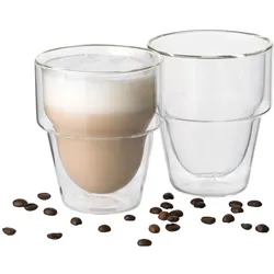 Latte-Macchiato-Glas MULEX "Mulex Gläser Set Duo Small", transparent, H:9cm Ø:9cm, Borosilikatglas, Trinkgefäße, doppelwandiges Trinkglas ideal f. Kaffee, Cappuccino, Latte Macchiatto