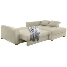 luma-home Dauerschlaf-Ecksofa Federkern Couch Bettkasten mit Cordstoff Beige Grau & Beige/Grau