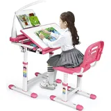 Goplus Kinderschreibtisch Set höhenverstellbar MDF rosa
