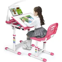 Goplus Kinderschreibtisch Set höhenverstellbar MDF rosa