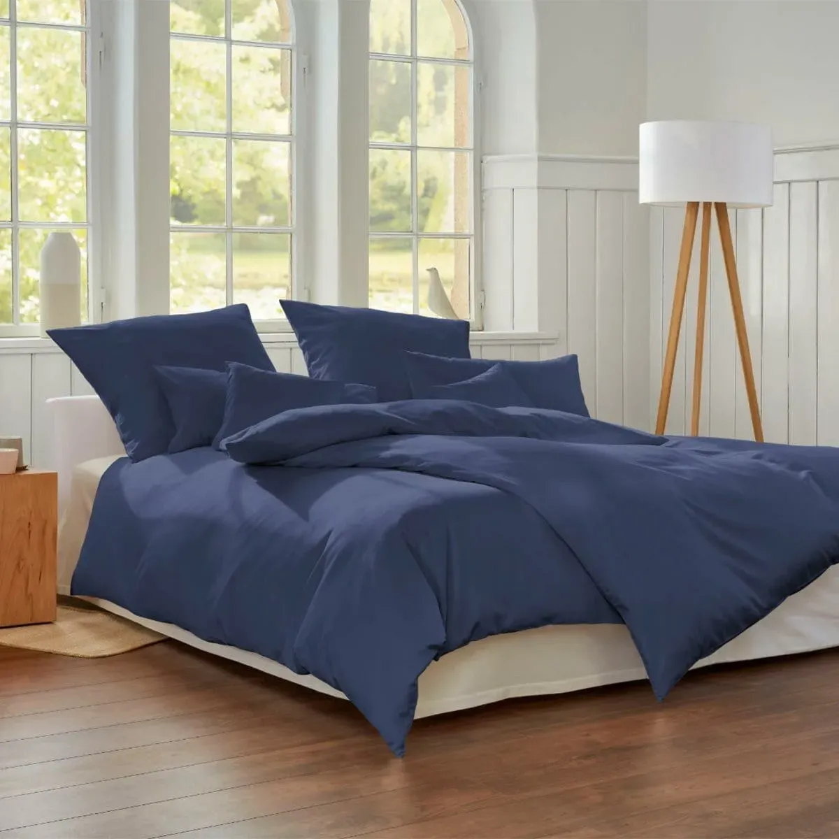 Cotonea Bio-Satin Bettwäsche Classic 200x220 cm + 2x 80x80 cm | azurblau - blau