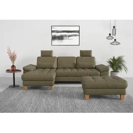 sit&more Ecksofa SIT & MORE "Westham L-Form", grün (olive), B:275cm H:88cm T:172cm, 100% Polyester, Sofas, Ecksofa, mit Recamiere, mit oder ohne Bettfunktion, Bettkasten, Füße Eiche