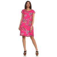 Mississhop Sommerkleid Damen Leinenkleid Kleid 100% Leinen Blumenprint M.328 rosa