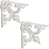 2 x Regalwinkel antik, Regalträger Gusseisen, Lilien Ornament, Vintage Wandwinkel für Regalboden, Regalkonsole, weiß