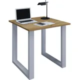 VCM my office Lona Schreibtisch honig-eiche quadratisch, U-Fuß-Gestell silber 80,0 x 80,0 cm