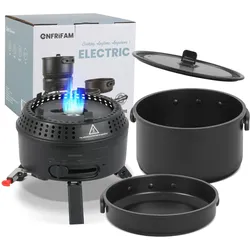 ENFRIFAM Topf-Set Campingkocher, Gaskocher Outdoor Kochgeschirr, Tragbar Reisekocher , Aluminium.Kombiniere 700W Elektrische und 2200W Gas, 1 flammig, für 2-4 Personen , für Picknick Backpacking Camping Wandern