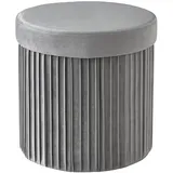 Relaxdays Hocker Samt, mit Stauraum, gepolstert, faltbar, HxD: 38 x 38 cm, runder Beistellhocker, hellgrau