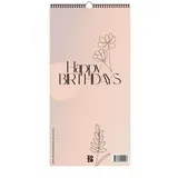 Nova MD Immerwährender Geburtstagskalender "Happy Birthdays" ohne Jahreszahl. Florale Lineart in Bohofarben.