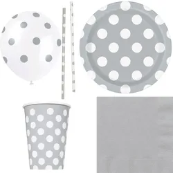 Silber Party Dekoration Partyset Punkte Geburtstag Hochzeit gepunktet