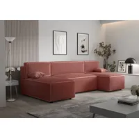 Ecksofa Alvito U, Farbe: Rosa. Material: Kord. A: B: 290 cm,H: 85 cm,Tiefe: 105 cm, Eckcouch, Schlafcouch, Sofa bed, Schlafsofa