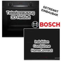 Bosch Herdset Hydrolyse Teleskopauszug + Induktionskochfeld CombiZone autark 60 cm