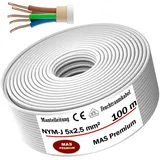 MAS Premium Feuchtraumkabel Stromkabel 5-170m Mantelleitung NYM-J 5x1,5, 2,5, 4, 6, 10 oder 16 Elektrokabel Ring für feste Verlegung (NYM-J 5x2,5 mm2, 100m)