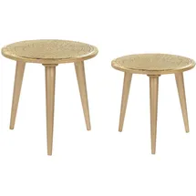 Beliani Set von 2 Beistelltischen aus Mangoholz mit geschnitztem Blumenmuster und Vintage-effekt Wohnzimmer Flur