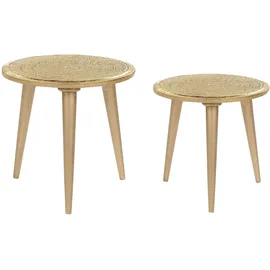 Beliani Set von 2 Beistelltischen aus Mangoholz mit geschnitztem Blumenmuster und Vintage-effekt Wohnzimmer Flur