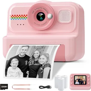 HiMont Kinderkamera Sofortbildkamera, 1080P Sofortbildkamera Kinder mit 32GB Karte & 3 Rollen Druckpapier, lustige Kinderspielzeug Geschenke für Jungen & Mädchen von 3-12 Jahren