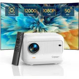 Elektrischer Fokus Mini Beamer, Video Heimkino Beamer 4K Unterstützt, 12000 Lumen Full HD 1080P 5G WiFi Bluetooth Beamer, Tragbarer LED Projektor - Weiß