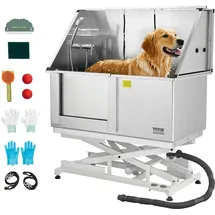 Vevor Elektrische Hundewaschstation mit Hebefunktion, 127 cm Tierpflegewanne mit PE-Wasserfilterplatte, Wasserhahn & Duschkopf, Hundebadewanne, Waschbecken für mehrere Haustiere (linke Tür)