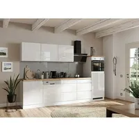 Held Möbel Küchenzeile Treviso Typ 3  (Breite: 300 cm, Weiß, Dekor Arbeitsplatte: Holzoptik, Cerankochfeld, Mit Elektrogeräten)