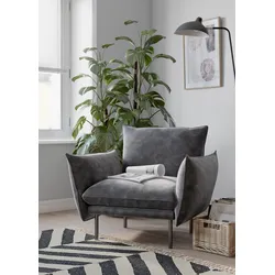 Sessel ANDAS "Stine Cocktailsessel", grau (anthrazit), B:96cm H:86cm T:86cm, Struktur (100% Polyester), Struktur weich (85% Polyester/15% Nylon), Samtoptik (100% Polyester), Sessel, Besonderes Design durch Kissenoptik und Keder, by Morten Georgsen