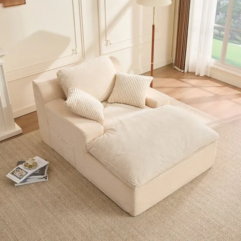 Ochama 160 cm Relax-Liege, rahmenloses Sofa, Schlafsofa-Kombination, mit abnehmbarem Kissen und Seitentasche, Wolken-Sofa mit Armlehnen, für Wohnzimmer, keine Montage erforderlich, weiß
