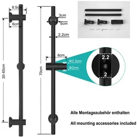 Görbach Duschset Edelstahl Duschstange mit Verstellbarer Duschkopfhalterung, Bohrlöcher-kompatible Wandhalterungen, Passend für Standard-Handbrausen, Brausestange 70 cm Schwarz