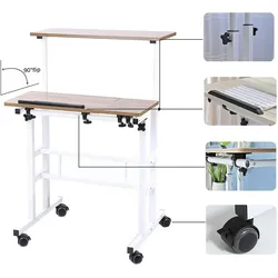 höhenverstellbarer Sitz-Steh Schreibtisch 80x60cm, Stehpult, drehbar, Mobiler Stehtisch mit neigbar Tischplatte, Eiche